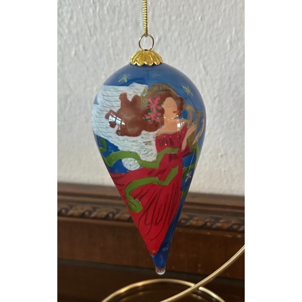 Pier 1 Imports Li Bien Christmas Angel Violin Red Glass Teardrop Ornament